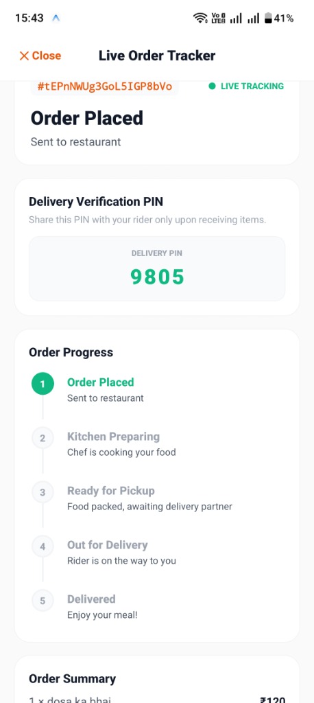 Lele Live Order Tracker with Delivery PIN